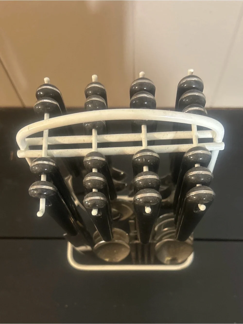 23 Pc Black Handle Stainless Flatware Set w/ Caddy Service for 4 Missing 1 Knife